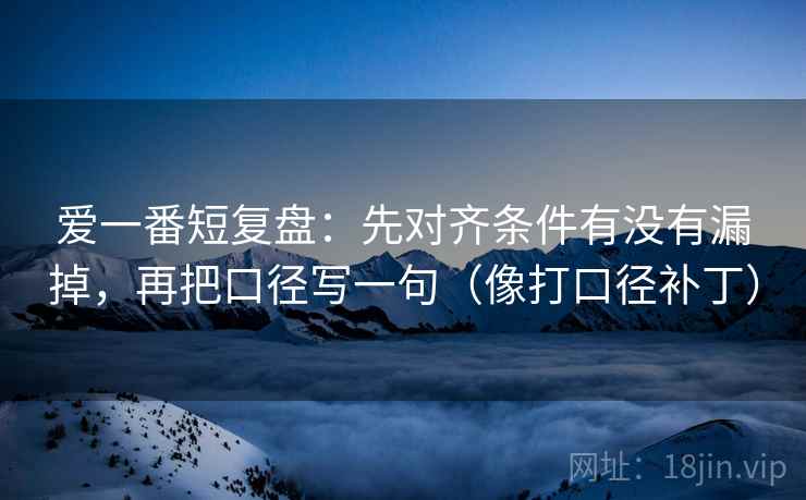 爱一番短复盘：先对齐条件有没有漏掉，再把口径写一句（像打口径补丁）